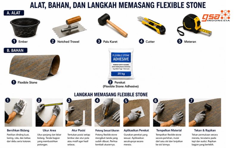 cara pasang flexible stone